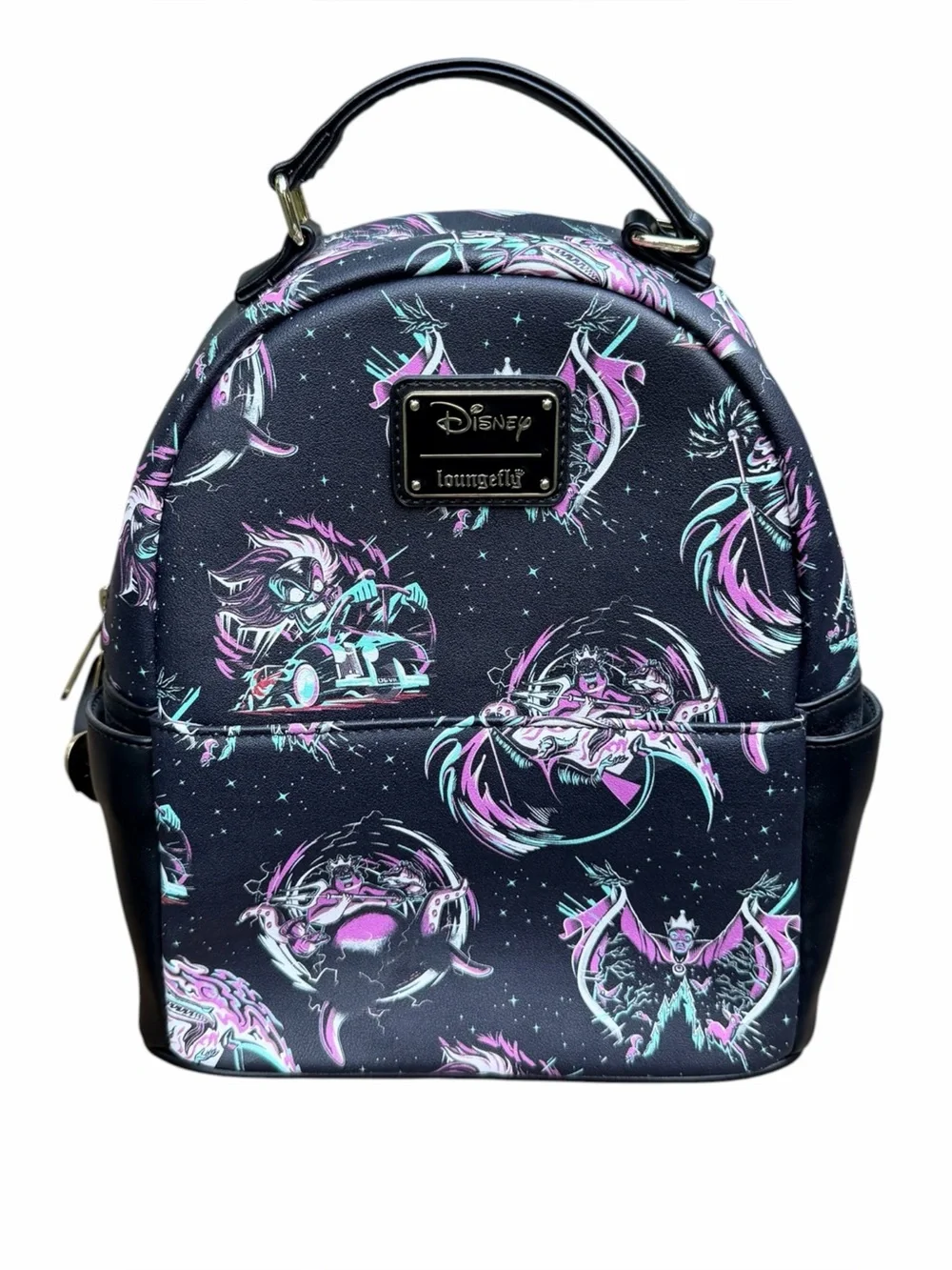 Loungefly Disney Villains Neon All-Over Print Mini Backpack Black, Purple, Teal